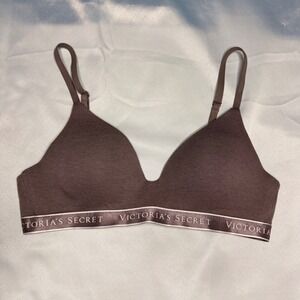 Victorias Secret Wireless Lightly Lined Bra Brown Logo Band 34B